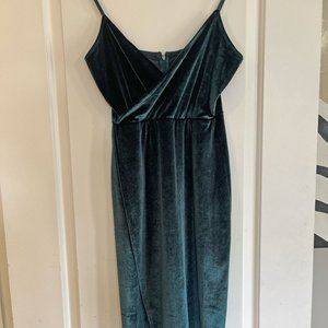 Lulus Honey Love Dark Green Velvet Bodycon Wrap Dress